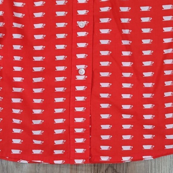 🔺️Gap Orange Teacup/Coffee Cup Boyfriend Buttoned Long Sleeve Shirt Medium - Picture 8 of 12